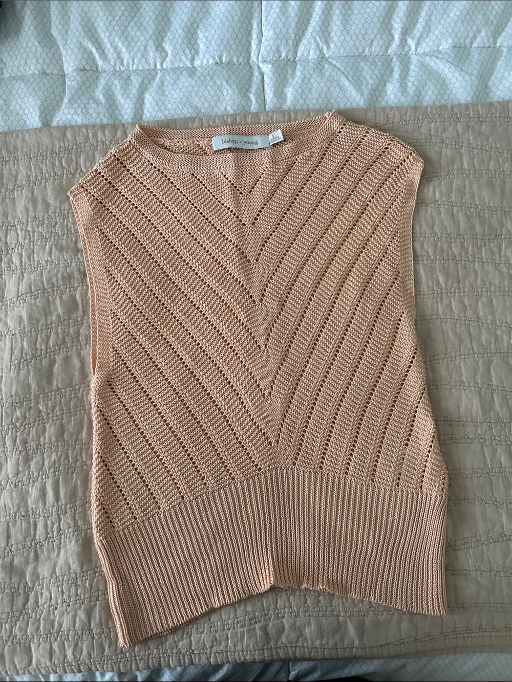 bishop + young Chevron Open-Knit Sleeveless Top in Blush